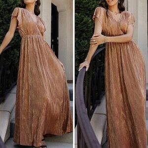 NWT See and Be Seen Arya Metallic Bronze Maxi Dress Size Medium
